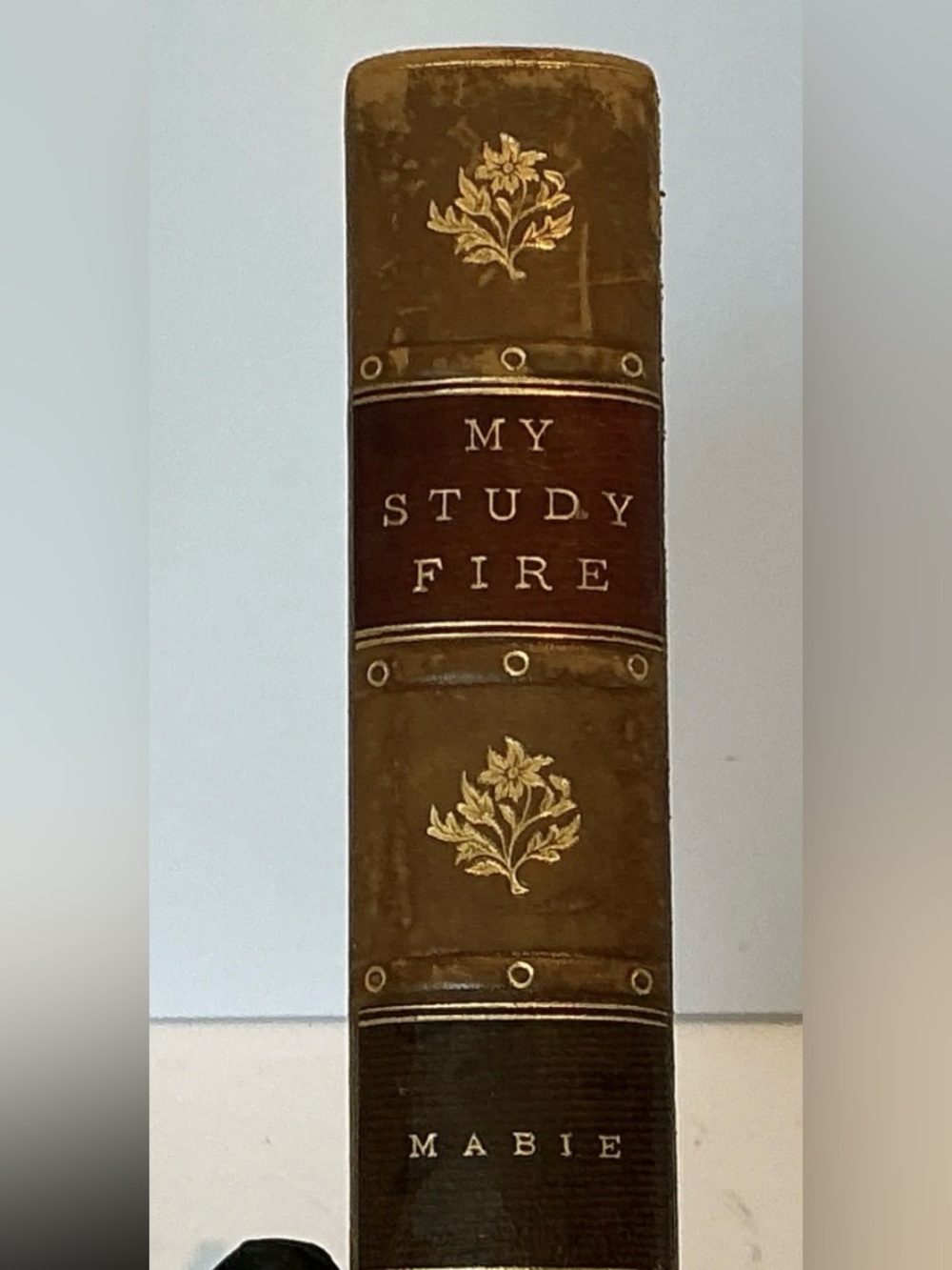 Vintage Leather-Bound Book "My Study Fire" - Brown with Gold Accents